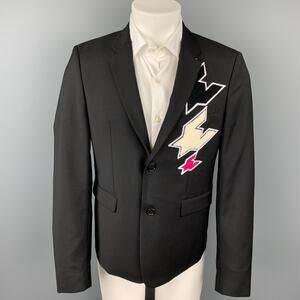 KRIS VAN ASSCHE Size 40 Black Patches Wool Notch Lapel Sport Coat